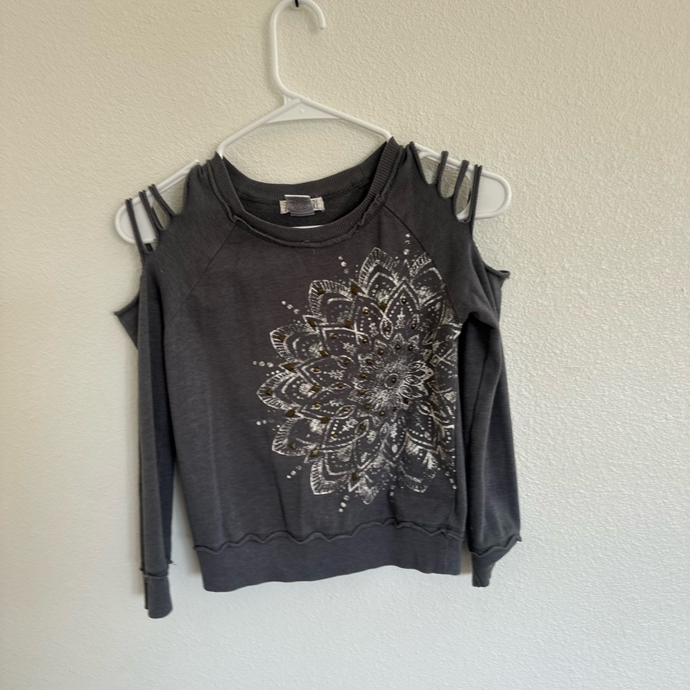 Gray Long Sleeve Kids Tee with Mandala Design